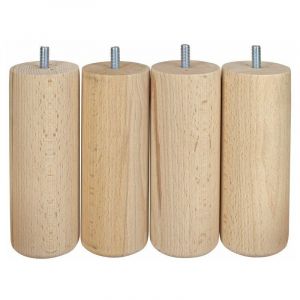 Image de C&icirc;me Lot de 4 pieds de meuble cylindrique fixes h&ecirc;tre brut blanc/beige/naturels, 15cm