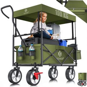Kesser - Bollerwagen pliable avec toit Chariot à main Chariot de transport Chariot d'outillage incl. 2 poches en filet et une poche extérieure