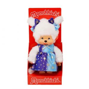 Sekiguchi 221240 - Original Monchhichi Fillette avec Robe étoilée, Animal en Peluche Brun d'environ 20 cm