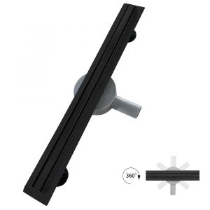 SAMY Caniveau de douche italienne compact noir L.70 cm siphon 360&deg;, drainage 36l/min, hauteur r&eacute;glable