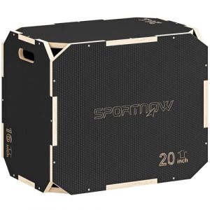SPORTNOW 3 en 1 bo&icirc;te pliom&eacute;trique en Bois pour entra&icirc;nement au Saut, Box Jump antid&eacute;rapant et sans Coins, plyo Box pour Exercices de Gym &agrave; Domicile et entra&icirc;nement en Plein air, Noir