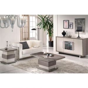 Ensemble Table Basse + Table d'Appoint + Buffet 3P Led Gris Metallis&eacute; et Mat - AUXANE - ALTOBUY