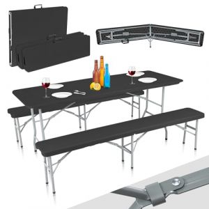 Strattore - Set de Jardin en Plastique - 2x Banc et Table - Pliable en Noir