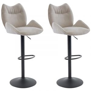 Lot de 2 tabourets de bar en tissu et métal noir - Hauteur réglable - Beige - LILAYA