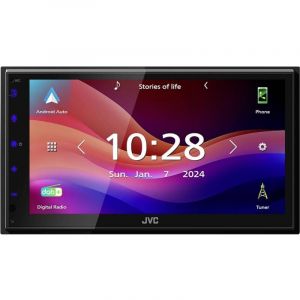JVC Ampli-tuner multimédia 2 din Android Auto, Apple CarPlay, connexion possible à une caméra de recul, tuner dab+, avec télécommande W913213