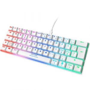 DELTACO Mini Clavier Mécanique Gaming Clavier Mécanique PC Gamer Clavier Mécanique avec Touches RGB 60% QWERTZ Allemand Lumineux Commutateurs Rouge Éclairage Clavier Mécanique Ergonomique Blanc