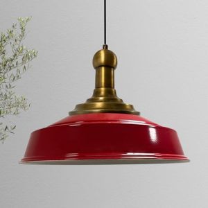 Bamyum Asletl Long-Knob Suspension Luminaire Industrielle de 41 cm, Suspension Luminaire Vintage en Métal, Lustre Cuisine Vintage, Lampe à Suspendre E27, Salon, Salle à Manger, Lampe à Suspendre Rouge
