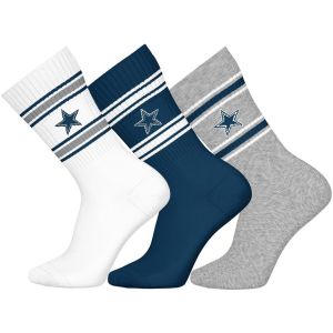 NFL DALLAS COWBOYS 3pk Crew Socks - WHT/BLU/MGR - 39/42
