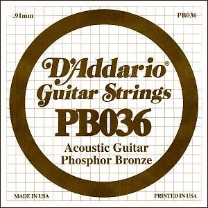D'Addario AND CO PB030 PHOSPHOR BRONZE WOUND ACOUSTIC GUITAR SINGLE STRING .036