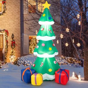 Costway Sapin De Noël Gonflable De 180 Cm Avec Lumières Led, Décoration De Fête Noël Gonflable Avec Souffleur D'air, Sac De Sable