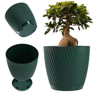 Pot de fleurs avec soucoupe - En forme de vague tridimensionnelle - En plastique - Pot d&eacute;coratif pour fleurs, cactus et herbes - 17 cm - Vert - Kadax