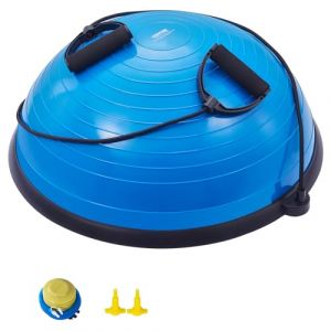 VEVOR Demi-ballon Fitness 62 cm, Ballon d'&Eacute;quilibre Capacit&eacute; 300 kg, Station d'&Eacute;quilibre avec Bande de R&eacute;sistance et Pompe &agrave; Pied, Entra&icirc;nement Complet du Corps, Domicile, Gym, Gymnastique, Bleu
