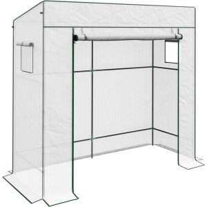 MH Serre de jardin murale serre adossée porte enroulable bâche PE renforcée 2 fenêtres 196L x 77l x 197/178H cm