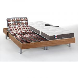 Lit électrique relaxation tout plots matelas 100% latex 3 zones JUPITER de DREAMEA - Naturel clair - 2 x 90 x 200 cm - moteurs OKIN
