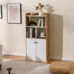 Goplus - Buffet Haut Salon Cuisine, Bibliothèque Moderne à 3 Niveaux avec Etagères Ouvertes, Armoire à Double Porte, pour Salon, Chambre, Bureau,
