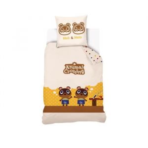 Nintendo Animal Crossing - Housse De Couette Animal Crossing M&eacute;li & M&eacute;lo 140x200 cm + 1 Taie d'oreiller 63x63 cm - 100% Coton - Beige