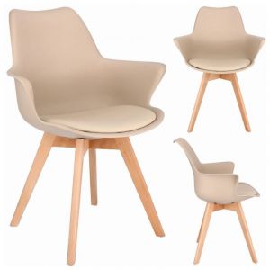 Chaise ORLEAN, scandinave, plastique, éco-cuir beige