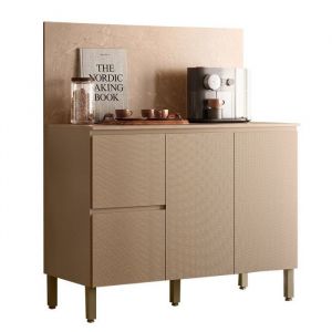 Meuble de Cuisine Bas 3 Portes 2 Tiroirs Taupe et Cr&eacute;dence Marbre L 120 H 91.5 P 53.3 cm
