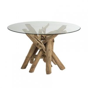 M&S Table à manger ronde 128x128x75 cm en bois flotté naturel - GOA