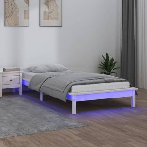 VidaXL Cadre de lit à led Blanc 90x190 cm Simple Bois massif Blanc