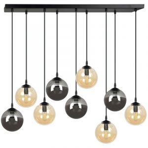 Emibig cosmo Plafonnier suspendu Globe Cluster noir avec abat-jour en verre clair, graphite et ambre, 9x E14