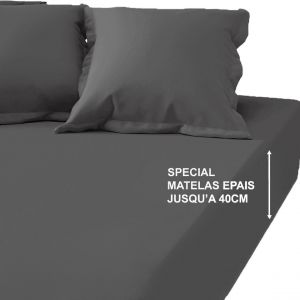 Drap-housse grand bonnet XL Coton Tertio - Trio Gris Moyen