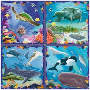 Ravensburger Up -12004004-4 Puzzles d'animaux Marins de 64, 72, 81, 90 pièces à Combiner et avec Un Cahier de Connaissances supplémentaire, pour Enfants de 5 Ans, 12004004