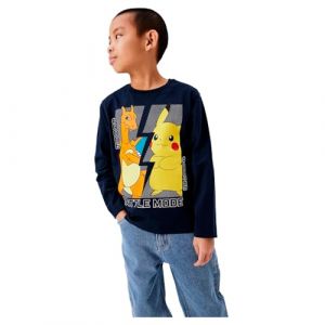 name it NKMAMAS Pokemon LS NREG Top Box Noos Sky T-Shirt &Agrave; Manches Longues, Dark Sapphire, 134-140 Gar&ccedil;on