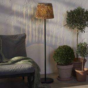 Lampe solaire Cesta, Lampadaire, aspect rotin, marron, solaire, extérieur, blanc chaud, capteur crépusculaire, 127 cm - Star Trading