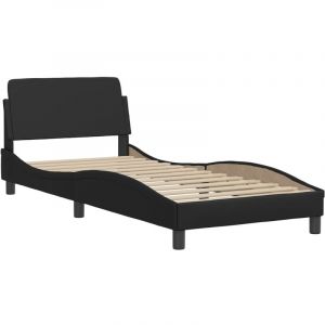 VidaXL Cadre de Lit avec Tête de Lit, Lit Rembourré avec Sommier à Lattes, Lit Simple avec Pied, Lit Adulte de Chambre, Noir 80x200 cm Similicuir