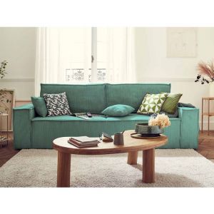 Dellia - canapé 3 places convertible - avec coffre - en velours côtelé - style contemporain - Bleu