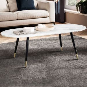 M&S Table basse ovale 120x60x41,5 cm effet marbre blanc et dor&eacute; - trazi