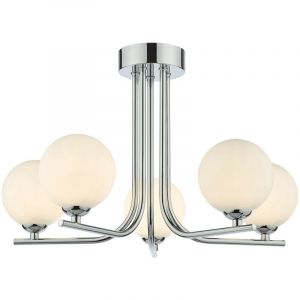Lumiere Plafonnier semi-affleurant &agrave; 5 ampoules, chrome poli, verre opale