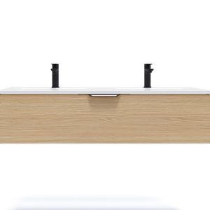 Meuble salle de bain double vasque 120cm 1 tiroir Chêne