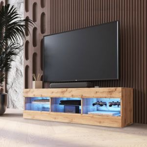 Meuble Tv Tivoli Rtv Komodee - Led Bleues - Bois Naturel Mat Et Bois Naturel - 140 X 41 X 35 Cm