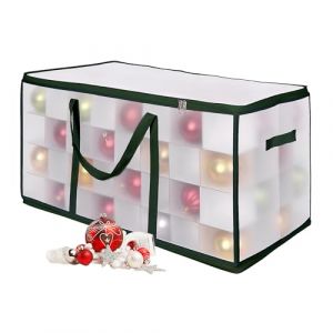 Relaxdays Bo&icirc;te de Rangement, 128 Boules de No&euml;l, 37 x 73 x 36 cm, Plastique/Carton, Vert Transparent