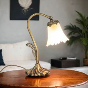 Lampe de bureau en forme de fleur en laiton bronzé dans le style Art Nouveau E14 H:32 cm lampe de chevet, veilleuse idéale pour salon, chambre