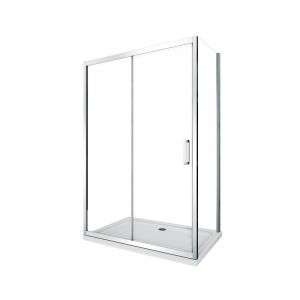 Douche de 6 mm avec un paroi fixe laterale et une porte coulissante (receveur non inclu) &ndash; 87,5-90 fixe x 165-170 coulissante