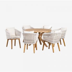 Ensemble de table ronde en bois (Ø120 cm) Naele et 6 chaises de salle à manger Barker SKLUM Blanc Gardenia cm