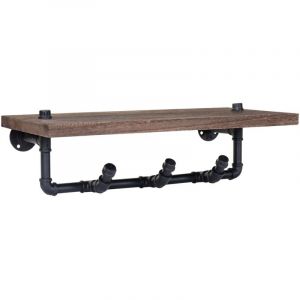 Décoshop26 Porte-manteau mural avec 3 crochets et étagère design industriel marron 040000980