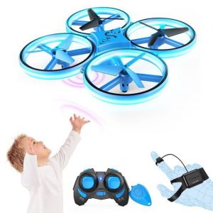Image de Mini Drone Enfant SNAPTAIN SP300, drone avec 3 t&eacute;l&eacute;commandes, l i&egrave;re LED, jeter pour voler, flips 3D, bleu