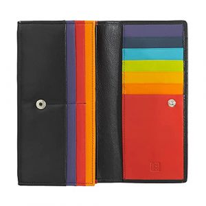 Dudu Portefeuille RFID Design pour Femme en Cuir de Couleur Long avec Portemonnaie à Zip 18 Porte-Cartes et Fermeture à Bouton Noir