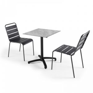 Image de Oviala Table de jardin statifié 60x60 cm marbre et 2 chaises palavas gris - Gris