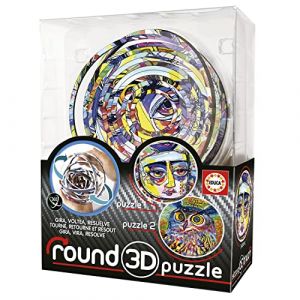 Educa Puzzle 3D Round Puzzle. 2 Images abstraites à résoudre. Visitez, tournez-Vous et résolvez! 12,7 cm de diamètre et 14 Anneaux concentriques. À partir de 8 Ans (19709)