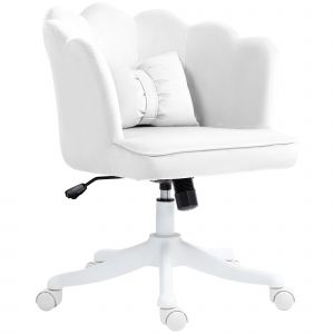 Image de Homcom Chaise de bureau en velours - design pétale avec coussin en forme de noeud, hauteur d'assise réglable, confortable et élégante - blanc