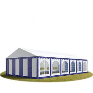 Intent24 TOOLPORT Tente Barnum de Réception 6x12 m PREMIUM Bâches Amovibles PVC 500 g/m² bleu-blanc + Cadre de Sol Jardin.FR