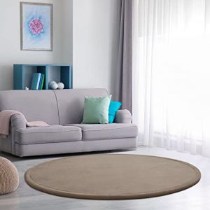 Paco Home - Tapis Chambre Enfant Bebe Fille Garcon Moelleux Antidérapant Moderne Beige, 160 cm rond