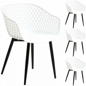 Image de Idimex Lot de 4 chaises de salle à manger ou cuisine madeira en plastique blanc et 4 pieds en métal noir - Blanc/Noir