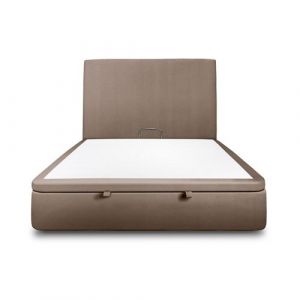 Lit coffre 160x200cm avec t&ecirc;te de lit tapissier Velours Taupe - Hauteur totale : 39cm