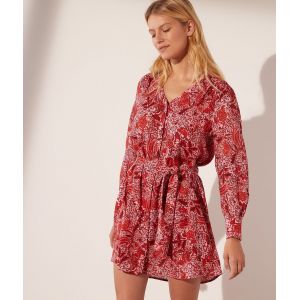 Image de ETAM Robe courte imprimé fleuri avec ceinture - Jayana - M - Bordeaux - Femme - Taille M